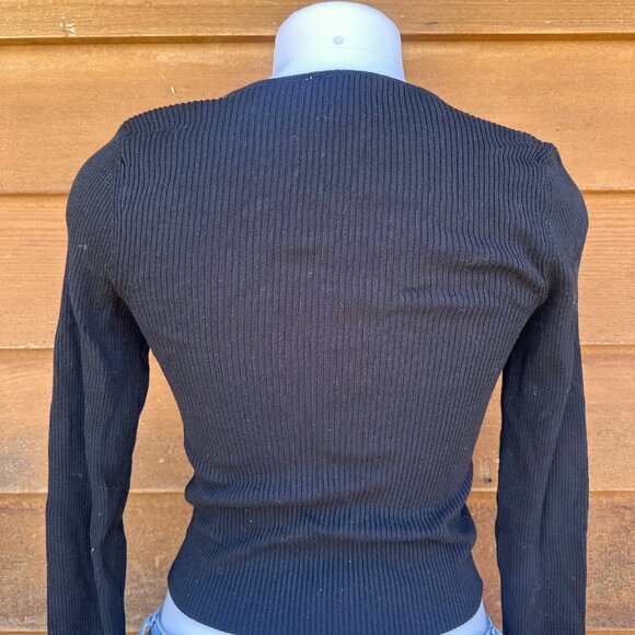 Divided Black Ribbed Front Zip Crop Top Size M - Picture 7 of 8